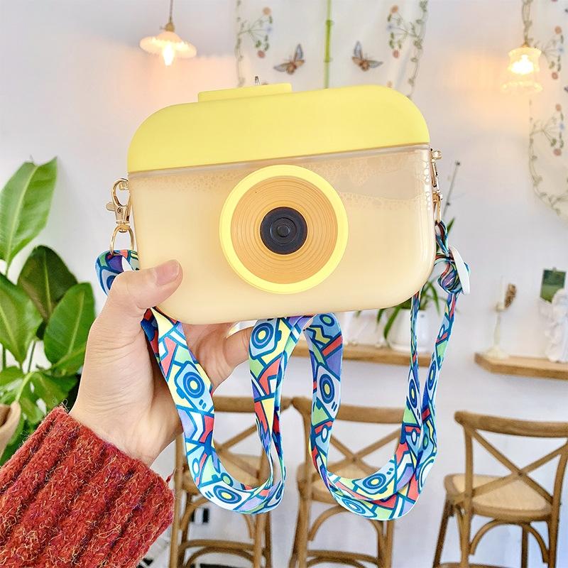 Kids Camera Straw Water Bottle Leakproof Travel Juice Cup 400ml 10