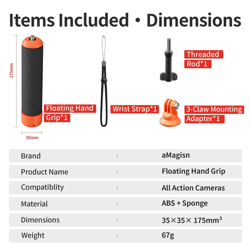 Floating Action Camera Grip Handle with Universal Mount for GoPro & 360 Cameras