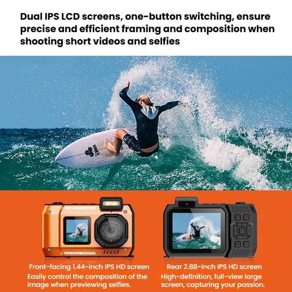 AquaSnap 4K Waterproof Camera With Dual Screen Selfie Display IP68 Underwater Protection 6