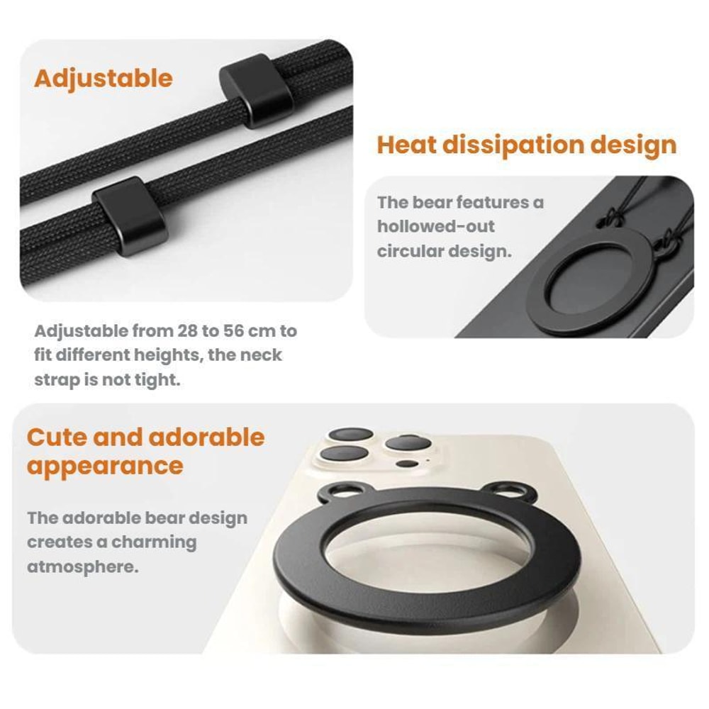 Magnetic Bear Retractable Phone Lanyard with Adjustable Strap & Anti Loss Holder