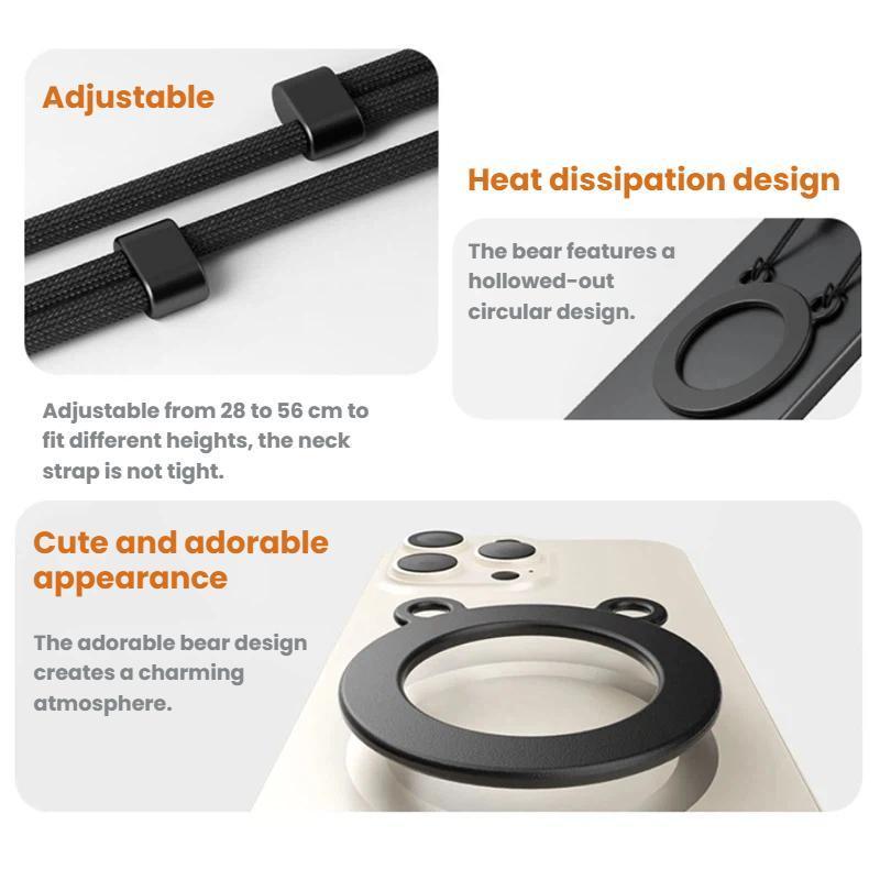 Magnetic Bear Retractable Phone Lanyard with Adjustable Strap & Anti Loss Holder