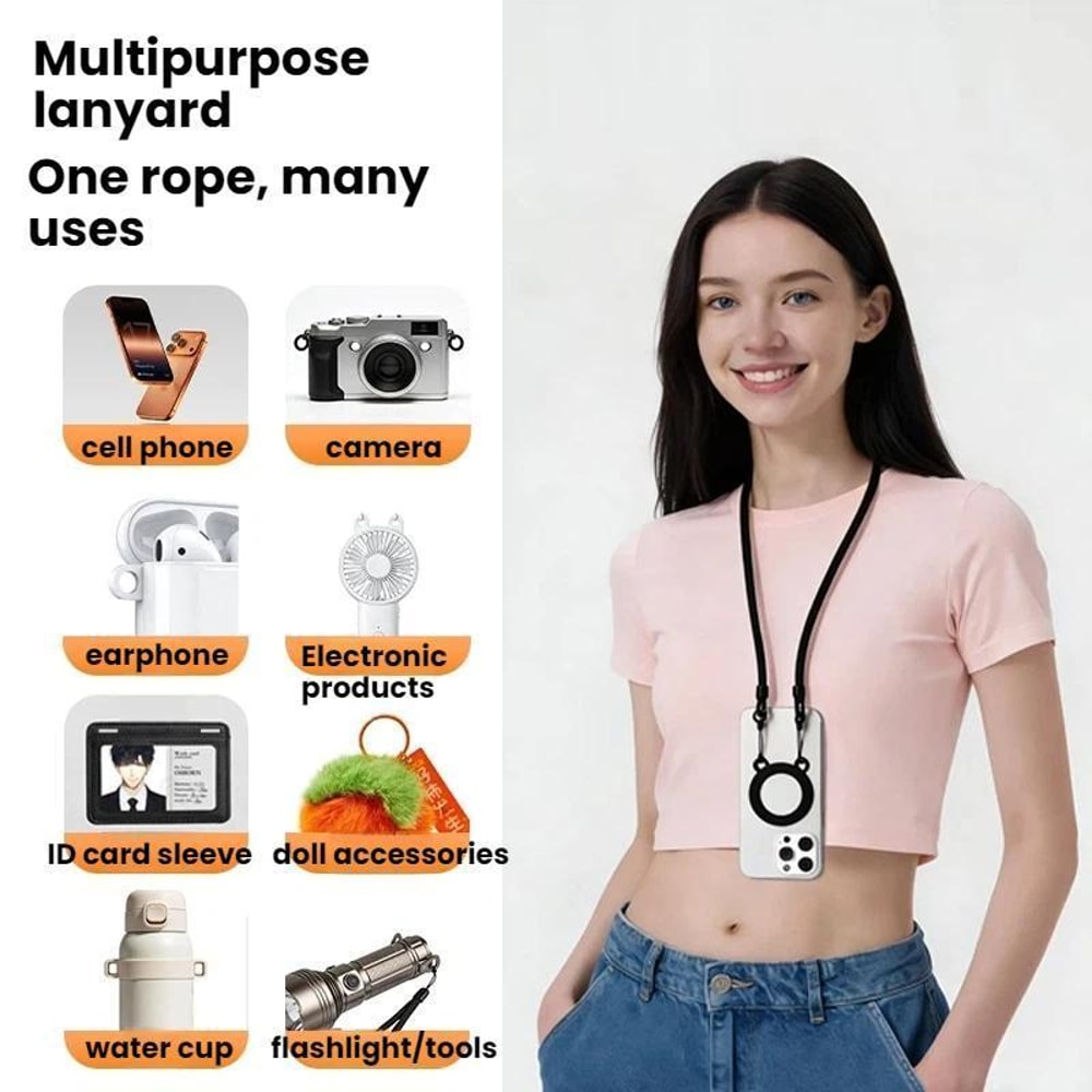 Magnetic Bear Retractable Phone Lanyard with Adjustable Strap & Anti Loss Holder