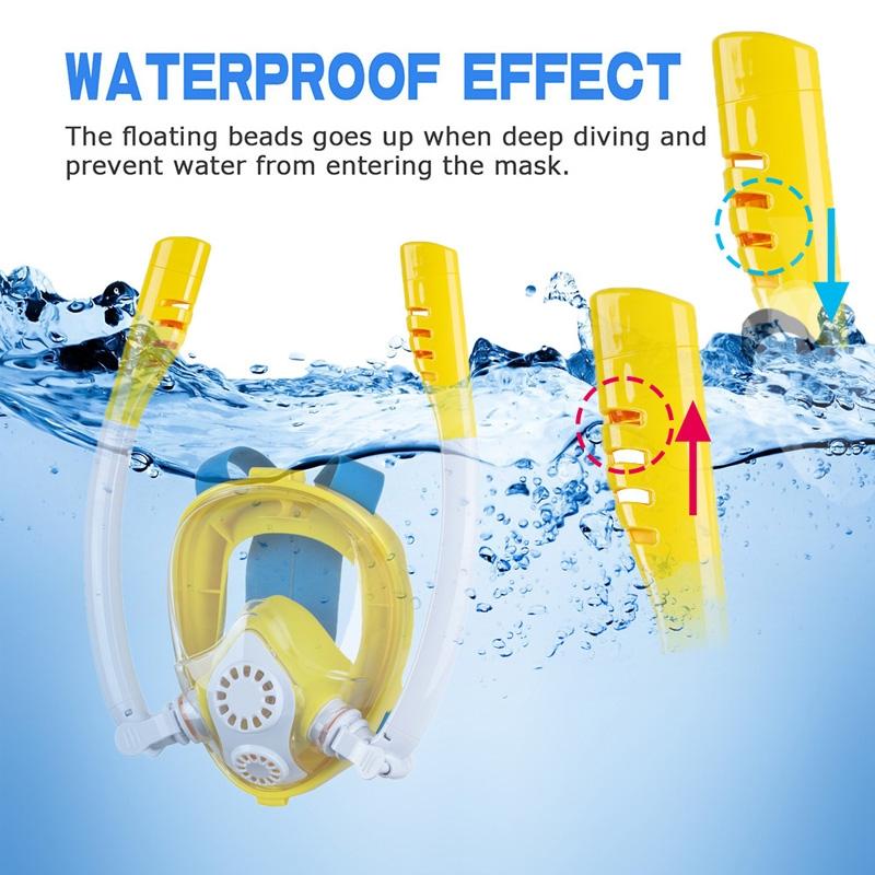 Kids Full Face Snorkeling Mask With Dry Top Breathing Tubes Anti Fog Panoramic View 8