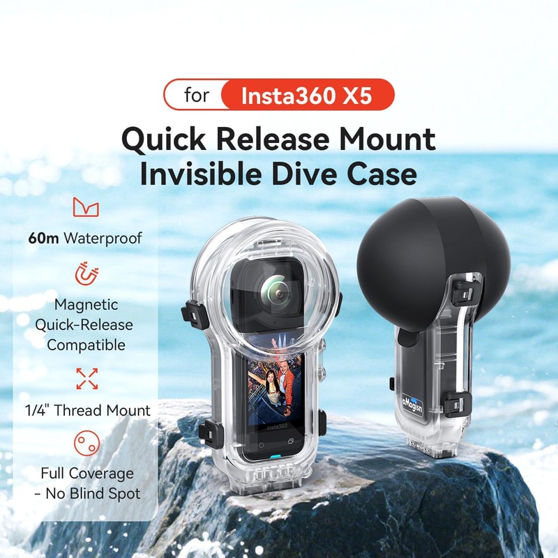 Insta360 X5 60M Waterproof Diving Case with Invisible Selfie Stick Support
