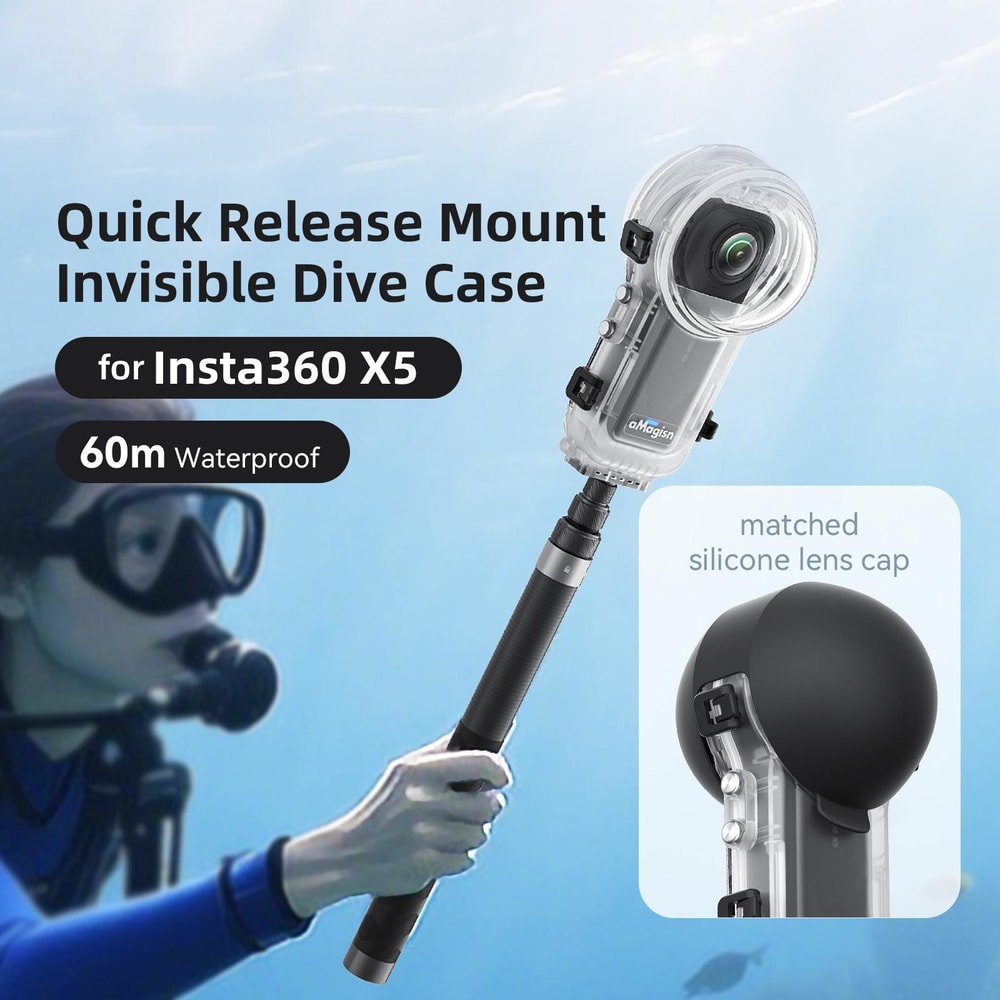 Insta360 X5 60M Waterproof Diving Case with Invisible Selfie Stick Support