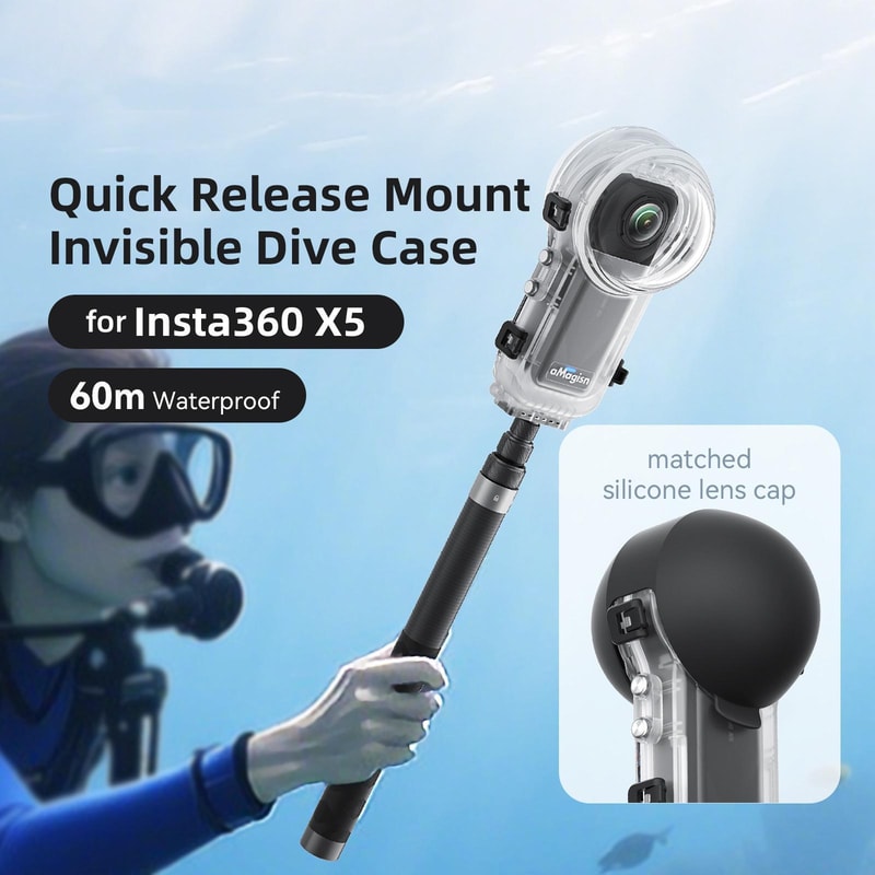 Insta360 X5 60M Waterproof Diving Case with Invisible Selfie Stick Support