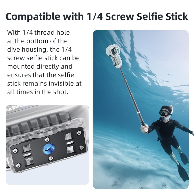 Insta360 X5 60M Waterproof Diving Case with Invisible Selfie Stick Support