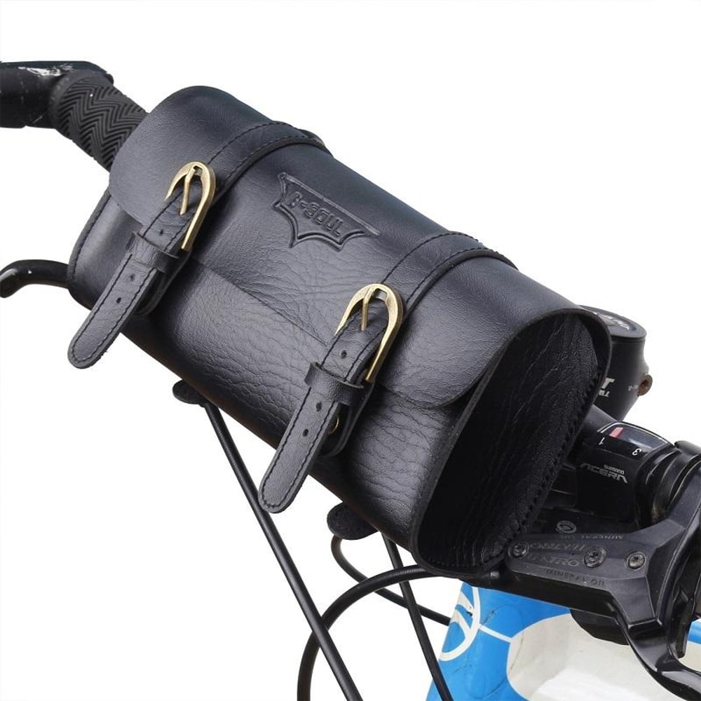 Retro Bicycle Handlebar Bag Waterproof PU Leather Front Storage Pouch for Bikes & Scooters