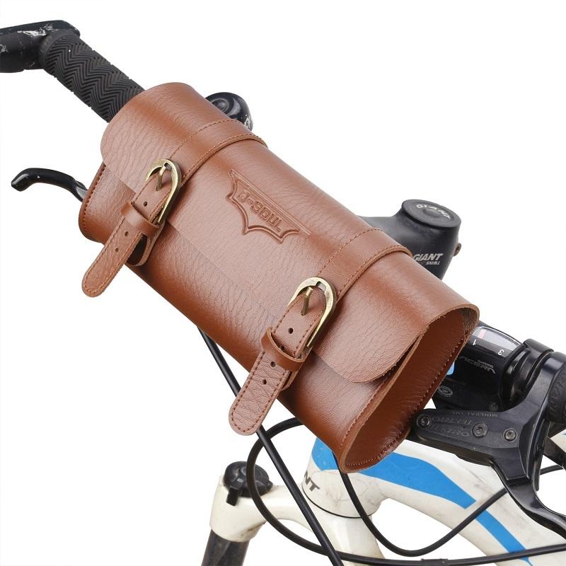 Retro Bicycle Handlebar Bag Waterproof PU Leather Front Storage Pouch for Bikes & Scooters