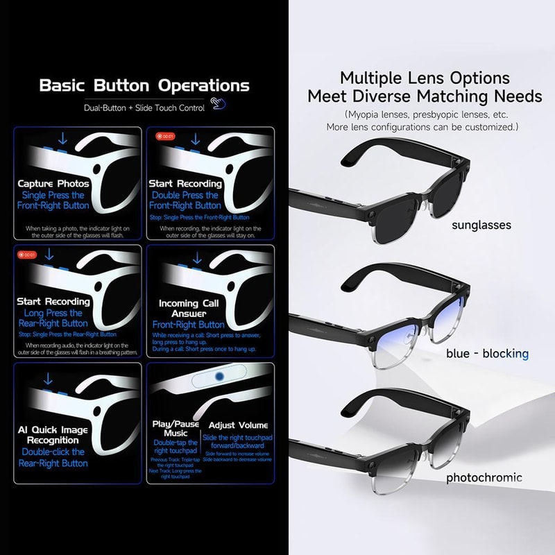 AI Smart Glasses With 8MP Camera Real Time Translation Bluetooth Calling 11