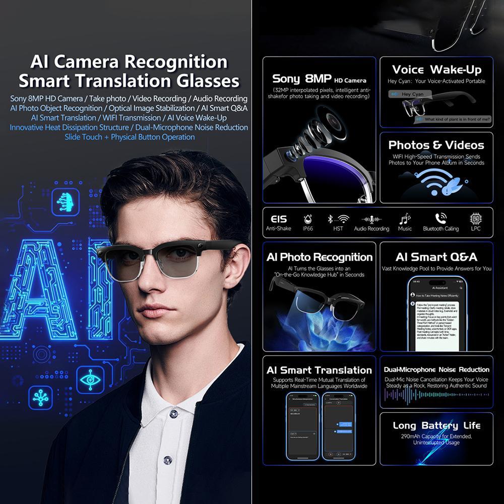 AI Smart Glasses With 8MP Camera Real Time Translation Bluetooth Calling 1