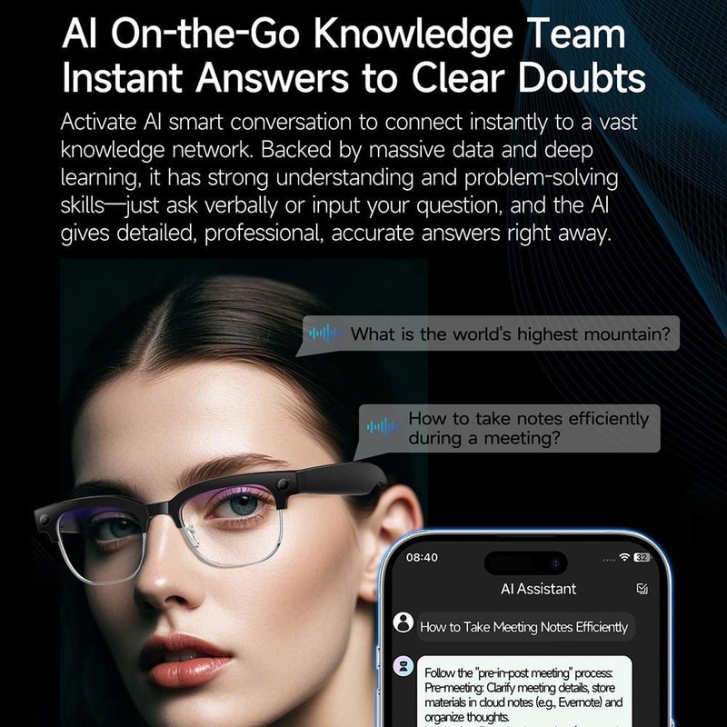 AI Smart Glasses With 8MP Camera Real Time Translation Bluetooth Calling 2
