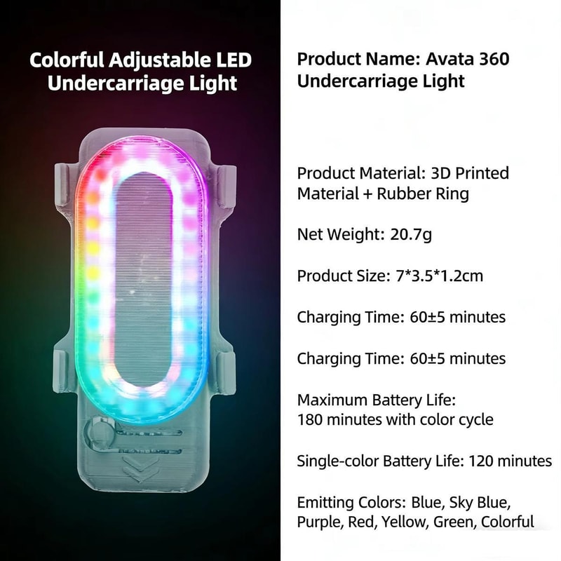 RGB LED Landing Light for DJI Avata 360 with 38 Modes & Night Flight Protection