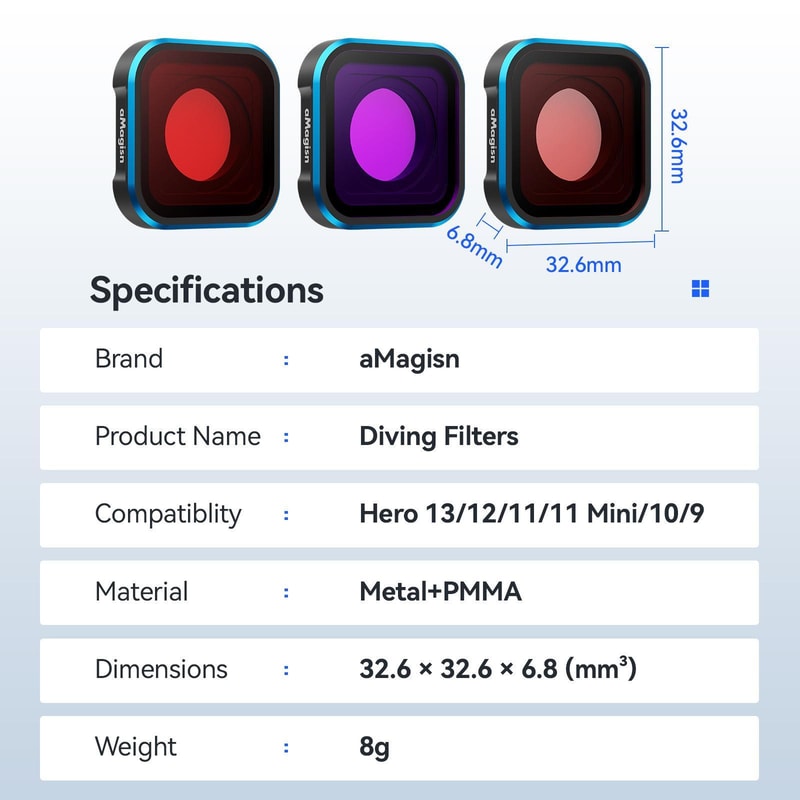 GoPro HERO Dive Filter Lens For Underwater Color Correction And Anti Fog Protection 8