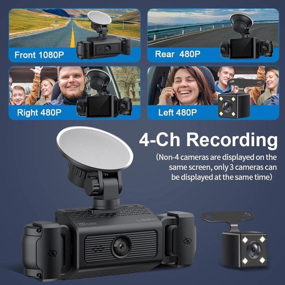 1080P HD Dash Camera with Night Vision & 4 Way Recording for Safer Driving