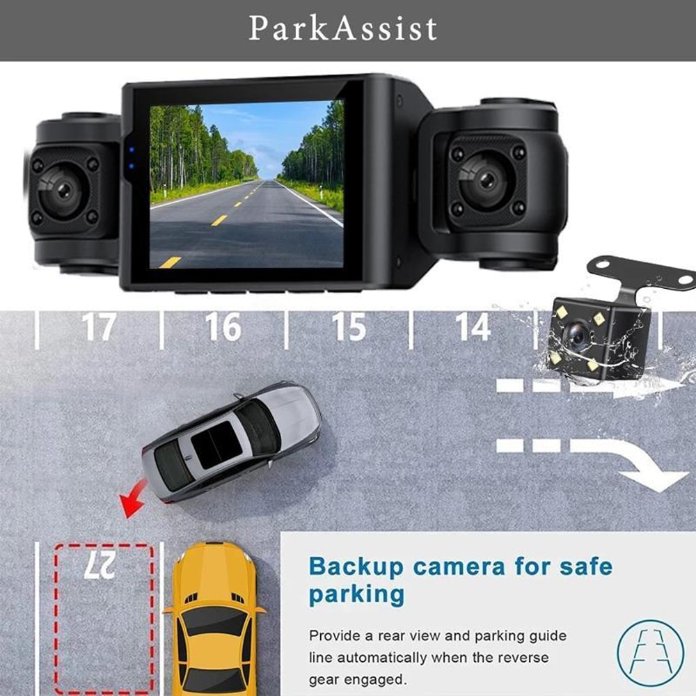1080P HD Dash Camera with Night Vision & 4 Way Recording for Safer Driving