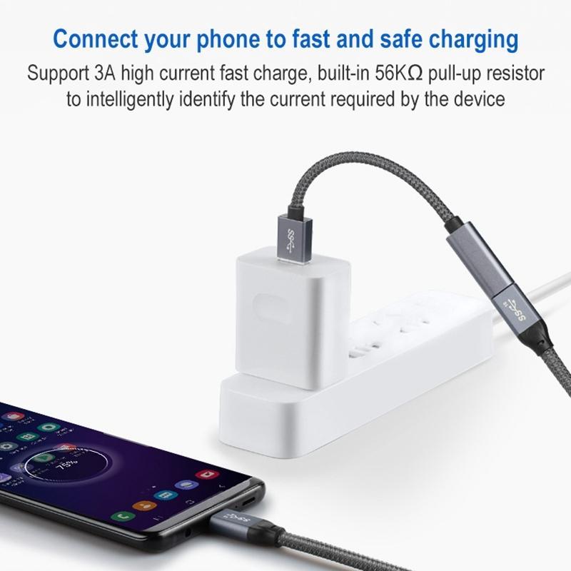 USB 3.0 to USB C Female Extension Cable 15cm Fast Charging Data Adapter