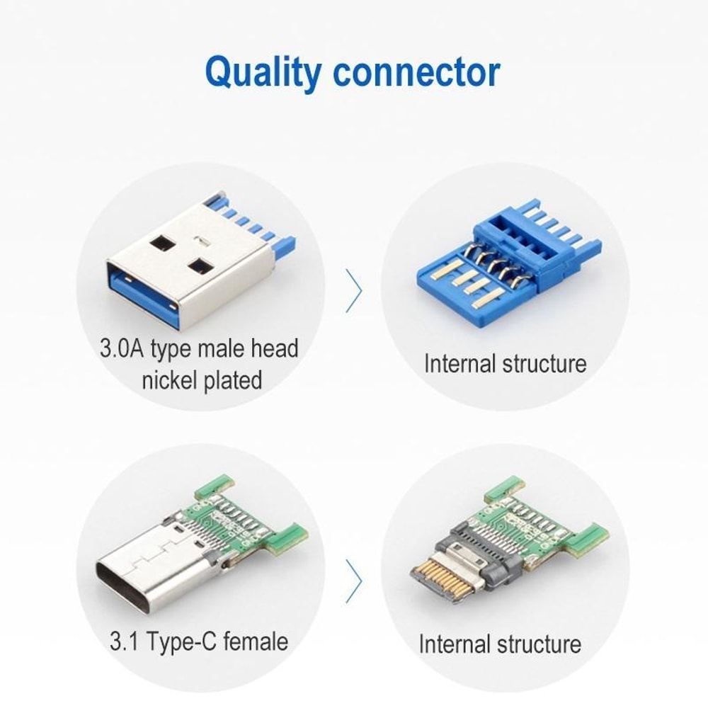USB 3.0 to USB C Female Extension Cable 15cm Fast Charging Data Adapter