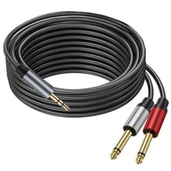 gold plated 3.5mm trs to dual 6.35mm ts cable for mixers, amplifiers & hifi audio systems