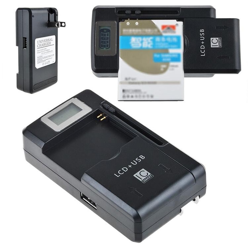 Smart Universal Phone Battery Charger with LCD Display & USB Output for Li ion Batteries