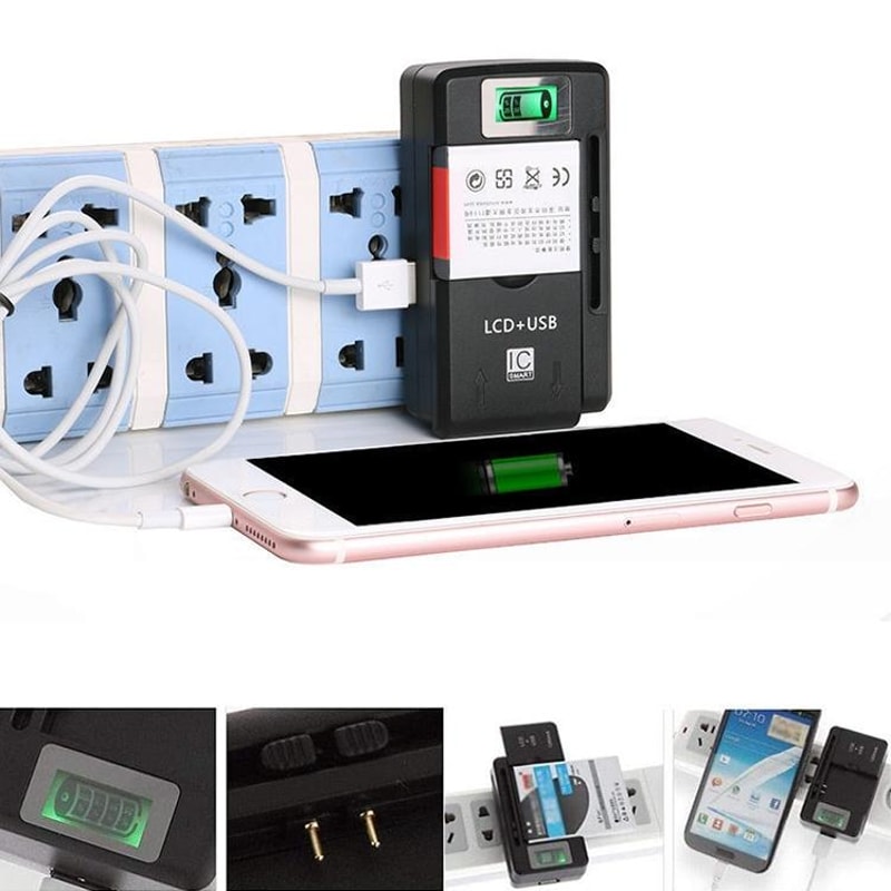 Smart Universal Phone Battery Charger with LCD Display & USB Output for Li ion Batteries