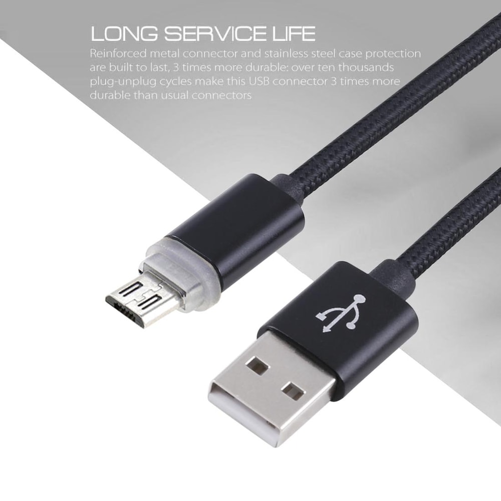 Braided Micro USB Cable with LED Indicator for Fast Charging and Data Sync