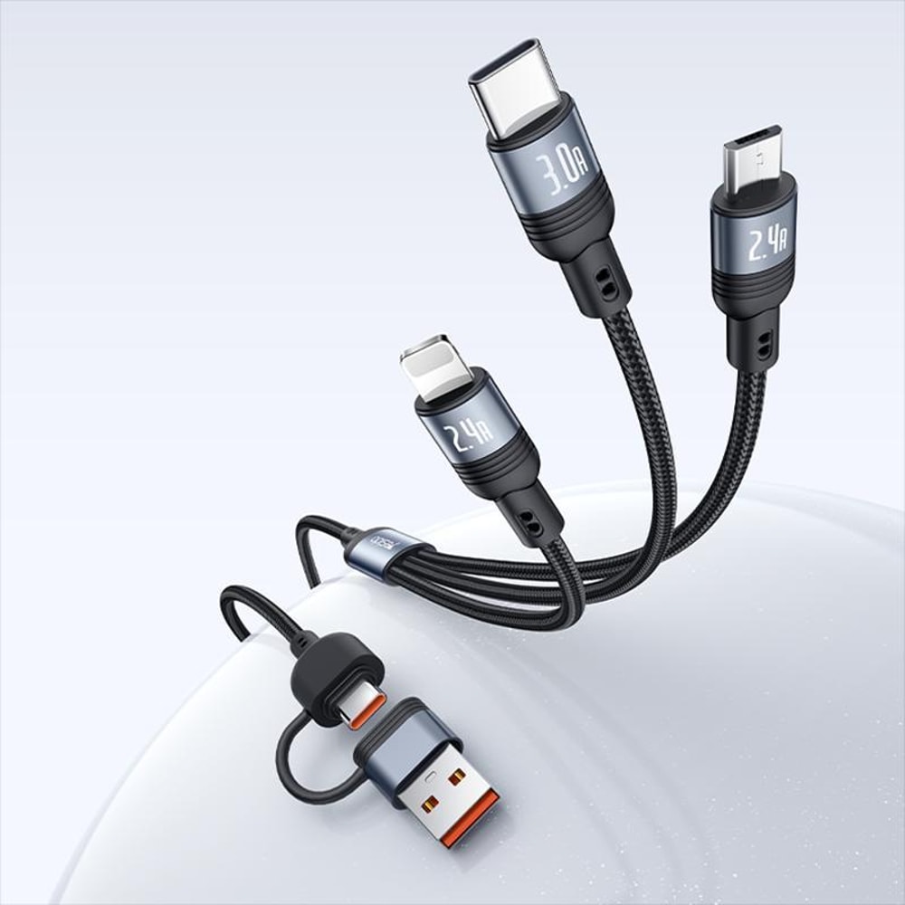 4 in 1 Fast Charging Cable for USB, Type C & Micro USB