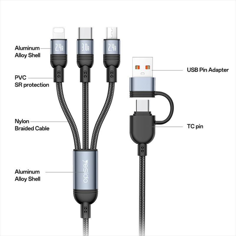 4 in 1 Fast Charging Cable for USB, Type C & Micro USB