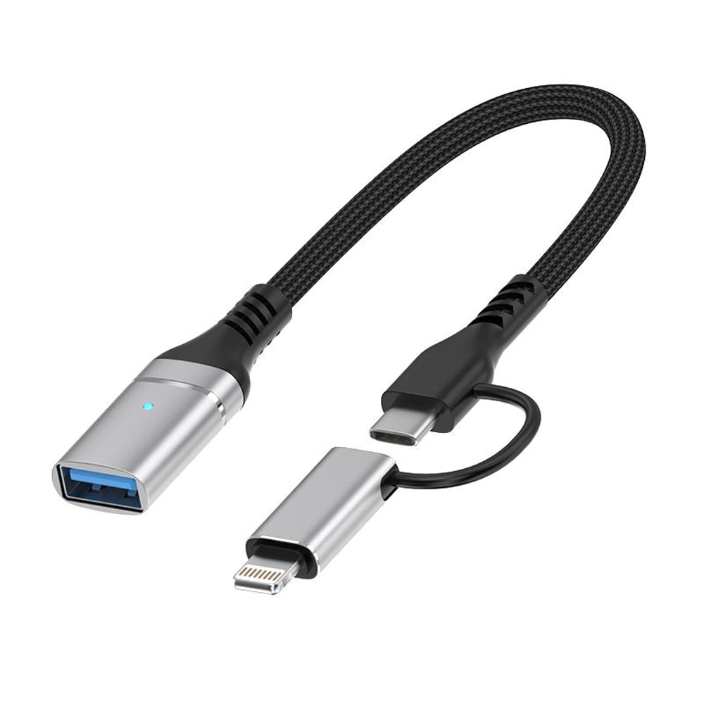 2 in1 Type C OTG Adapter & 8 Pin to USB 3.0 Hub for Fast Data Transfer