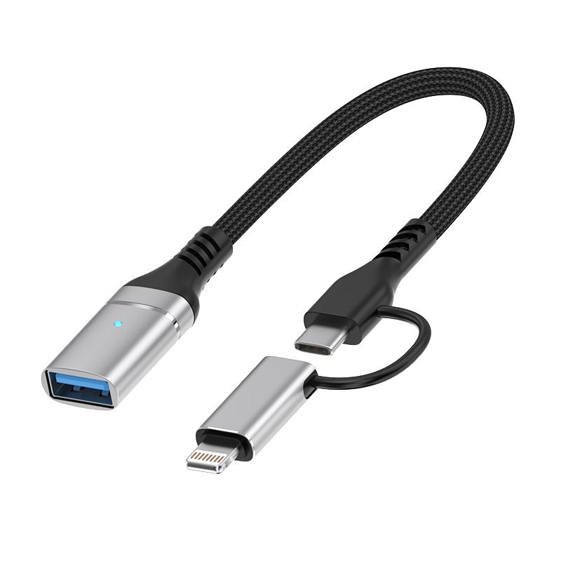 2 in1 Type C OTG Adapter & 8 Pin to USB 3.0 Hub for Fast Data Transfer