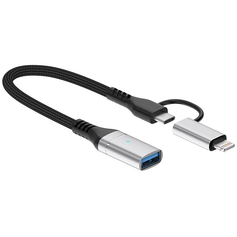 2 in1 Type C OTG Adapter & 8 Pin to USB 3.0 Hub for Fast Data Transfer