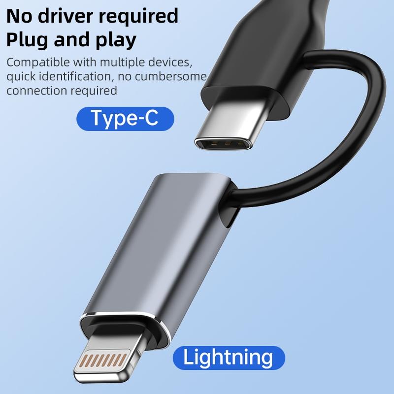 2 in1 Type C OTG Adapter & 8 Pin to USB 3.0 Hub for Fast Data Transfer