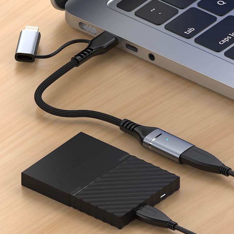 2 in1 Type C OTG Adapter & 8 Pin to USB 3.0 Hub for Fast Data Transfer