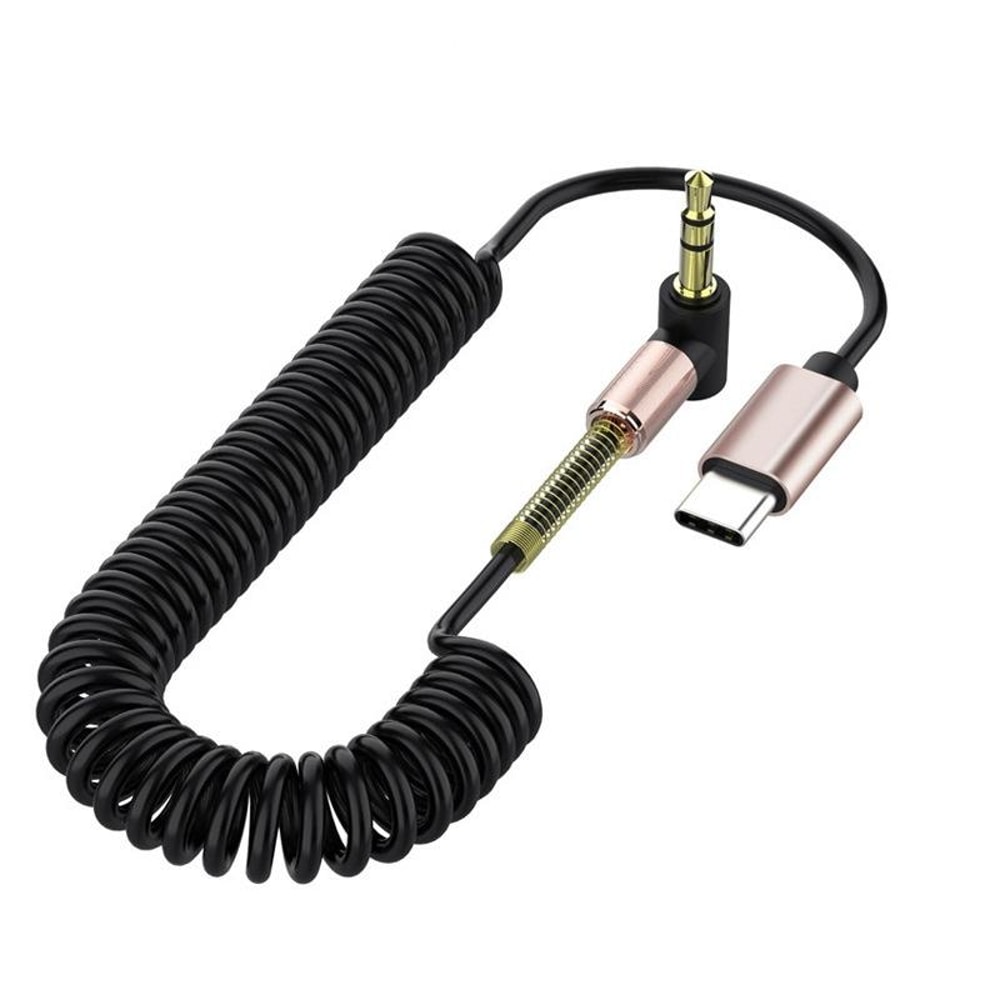 Premium USB C to 3.5mm Angled Spring Audio Cable Car Audio Adapter