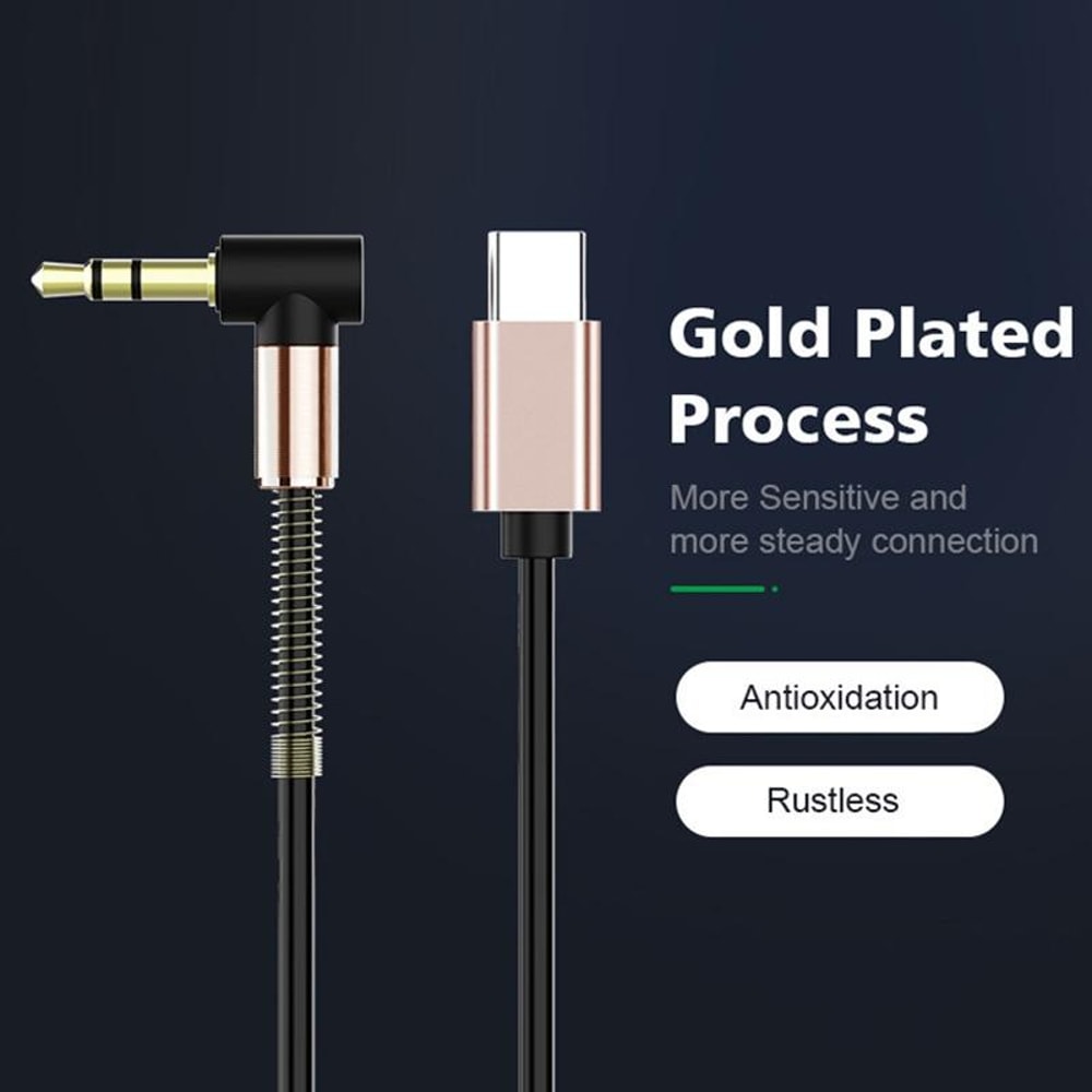 Premium USB C to 3.5mm Angled Spring Audio Cable Car Audio Adapter