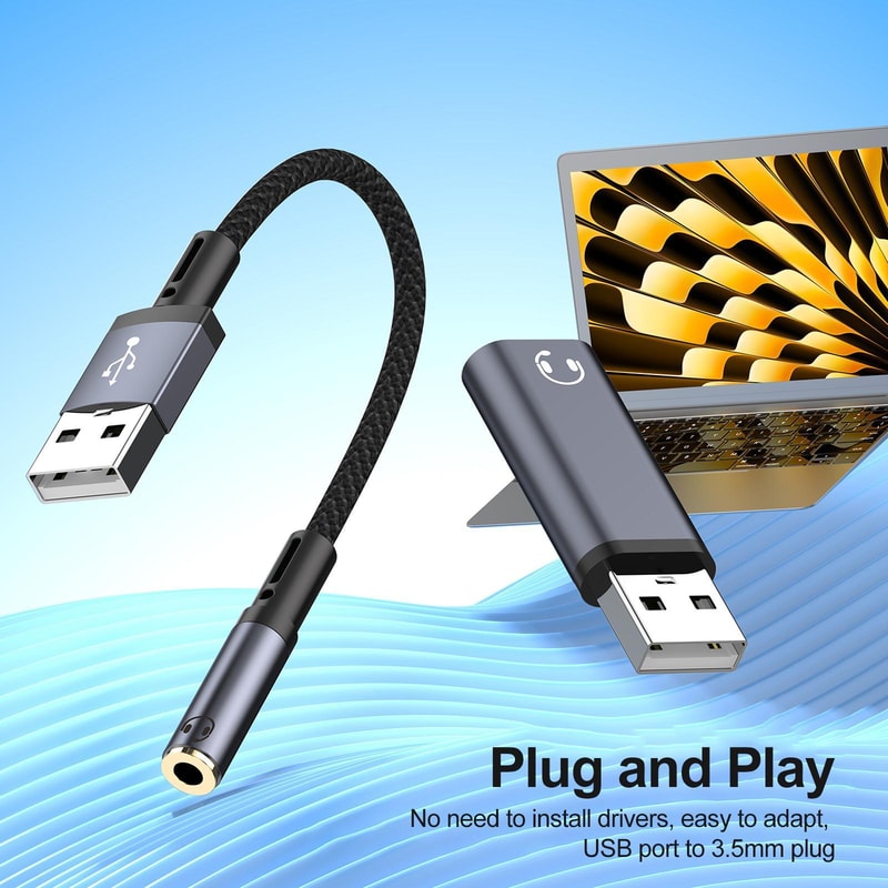 Premium USB to 3.5mm Audio Adapter Cable Plug & Play