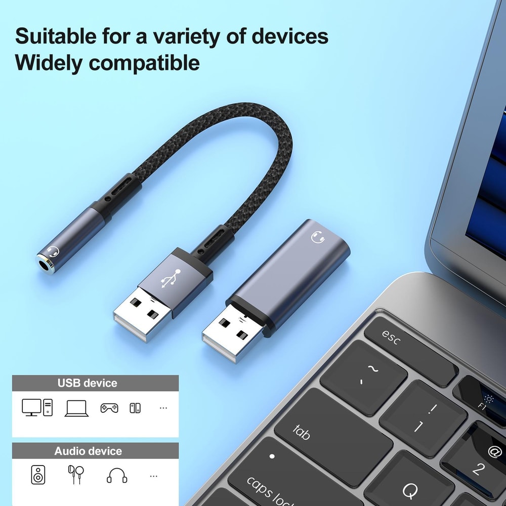 Premium USB to 3.5mm Audio Adapter Cable Plug & Play