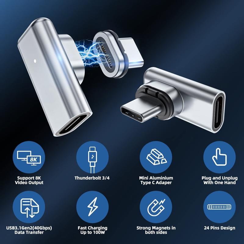 Magnetic 100W USB C Fast Charging Adapter Right Angle Connector for USB C Devices