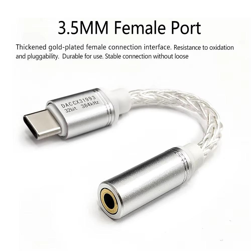 Premium Type C to 3.5mm DAC Cable Hi-Fi Silver Plated Audio Converter