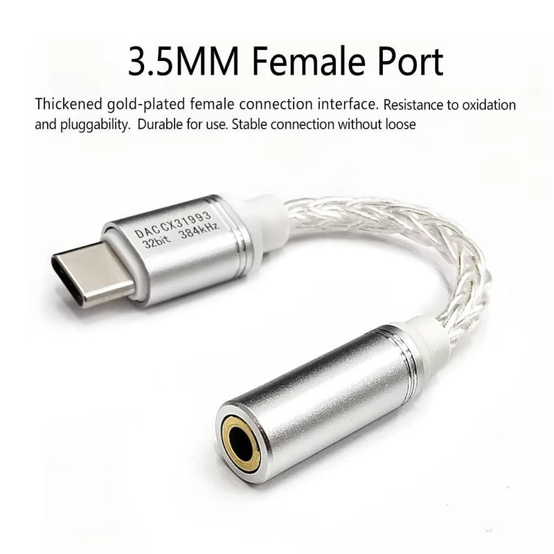 Premium Type C to 3.5mm DAC Cable Hi-Fi Silver Plated Audio Converter