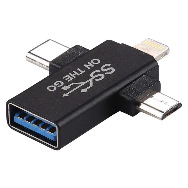 3 In 1 USB OTG Adapter For Lightning Micro USB Type C Devices 1