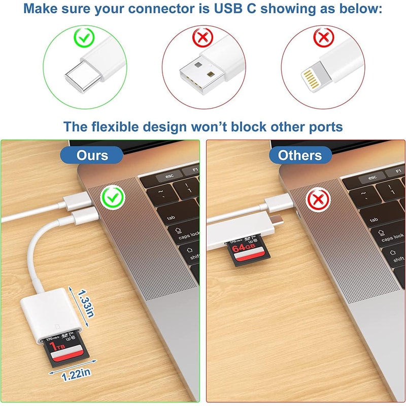USB C Type C SD Card Reader Adapter Fast Plug Play Data Transfer 2