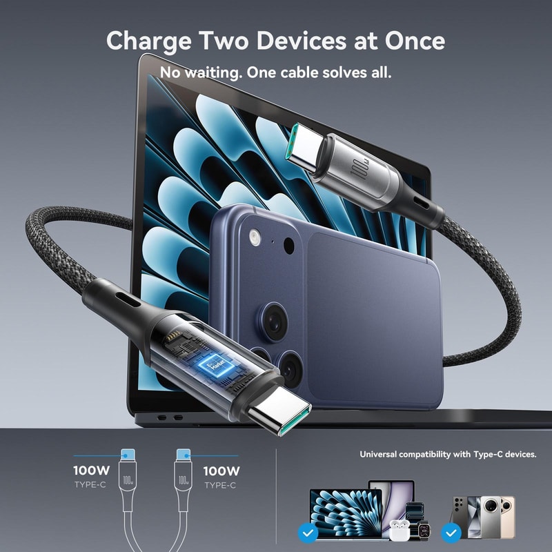 Joyroom RapidX Series 100W Dual USB C Fast Charging Cable with E Marker PD