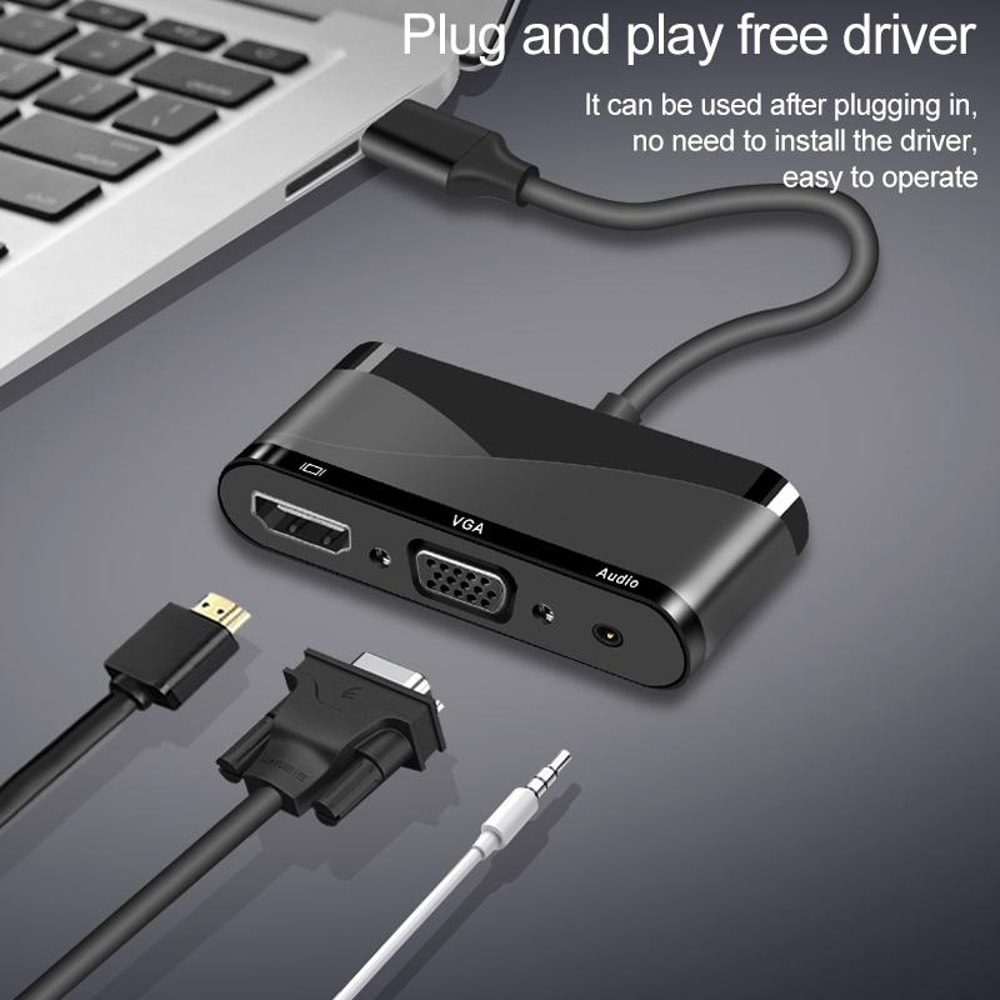 USB C Multiport Adapter With 4K HDMI VGA Audio 8