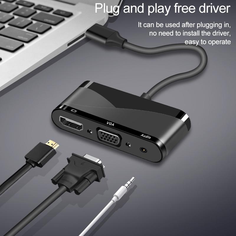 USB C Multiport Adapter With 4K HDMI VGA Audio 8