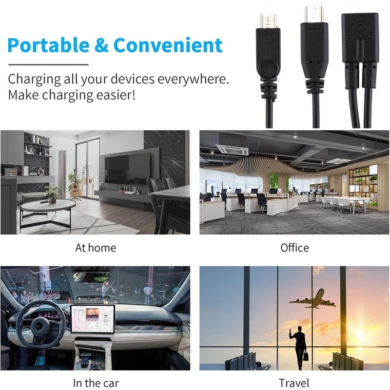 Micro USB Female to USB C Y Cable Adapter for Fast Charging Devices
