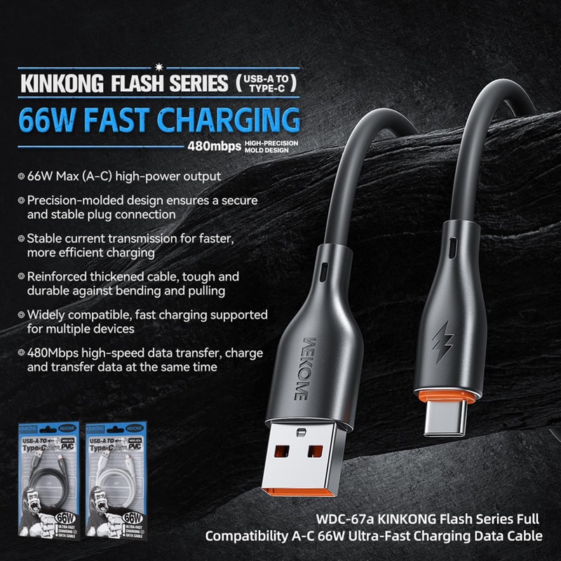 WK WDC 67a 1m USB Type C Fast Charging Cable 66W PVC 2
