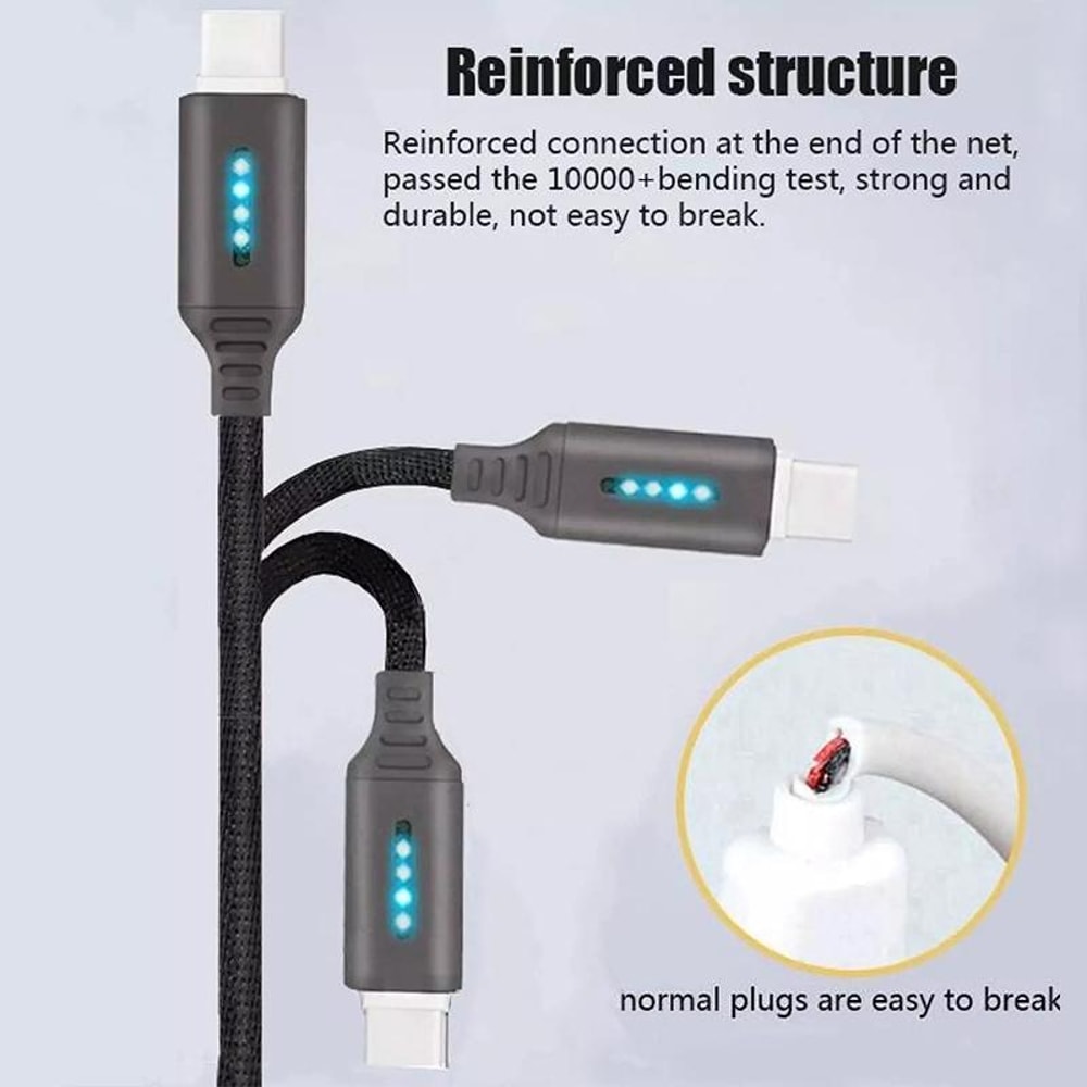 USB C Charging Cable with Automatic Power Off & Durable Zinc Alloy Type C Data Cable