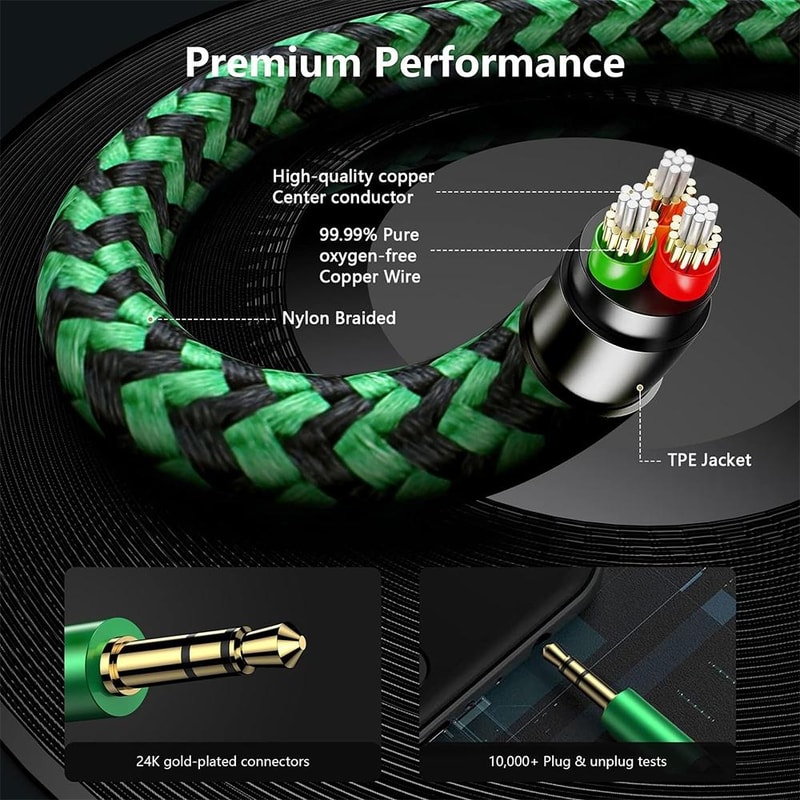 Premium 3.5mm Audio Adapter Cable Dual Audio & Microphone Splitter