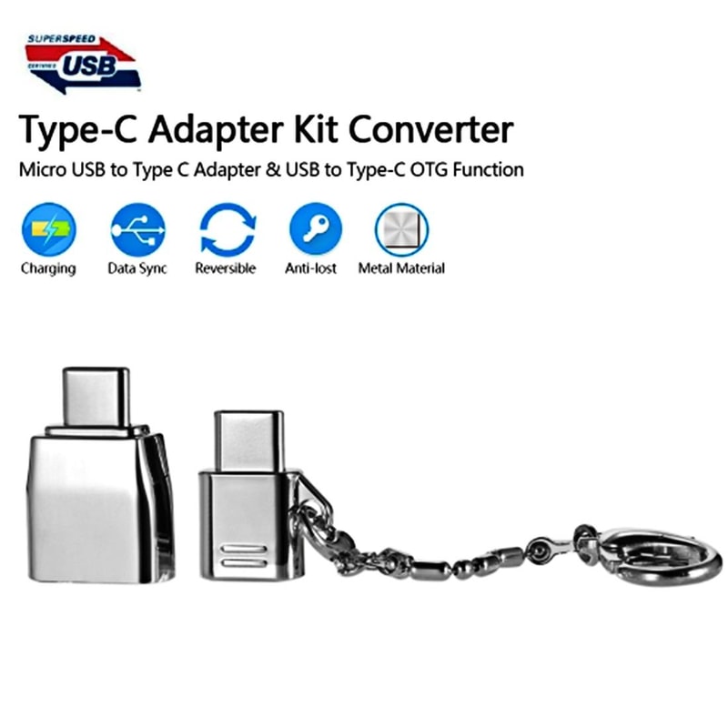 Micro USB & USB 2.0 to USB C Adapter Durable Metal Connector